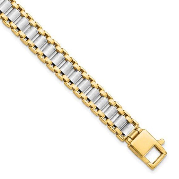 New 14k Italian Gold Men's 8-1/4" Two-Tone Link Bracelet, 18 grams - Picture 3 of 13